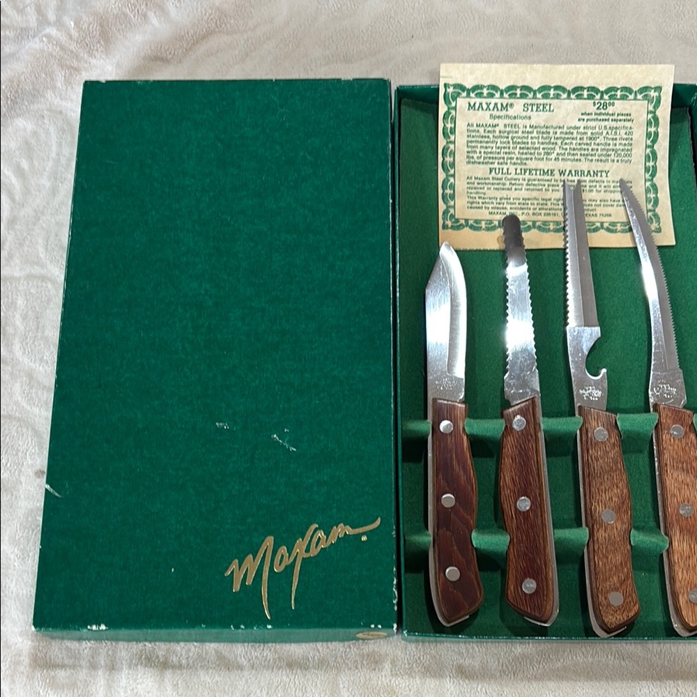 Maxam Steel Knife Set with Wooden Handles vintage from Japan